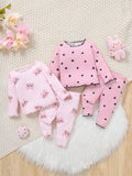 Buy SHEIN 4pcs/Set Newborn Baby Girl Cute Cartoon Print Knitted Elastic Long Sleeve Top And Elastic Waist Long Pants in Pakistan