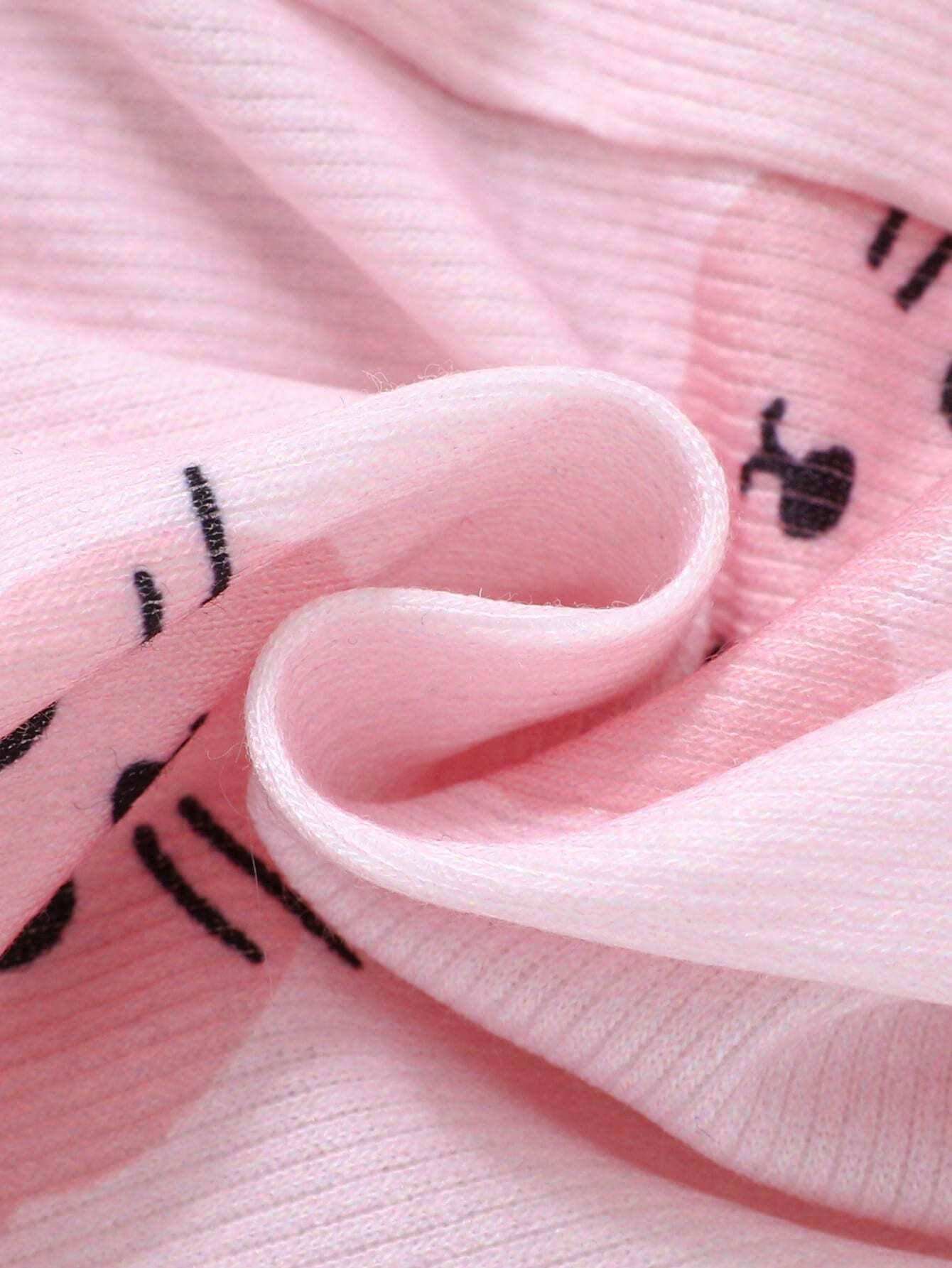 Buy SHEIN 4pcs/Set Newborn Baby Girl Cute Cartoon Print Knitted Elastic Long Sleeve Top And Elastic Waist Long Pants in Pakistan