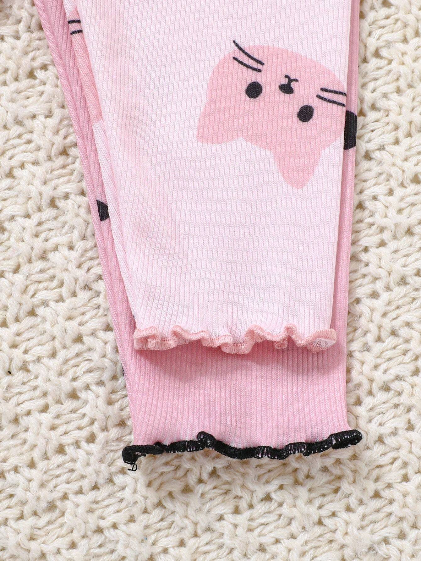 Buy SHEIN 4pcs/Set Newborn Baby Girl Cute Cartoon Print Knitted Elastic Long Sleeve Top And Elastic Waist Long Pants in Pakistan