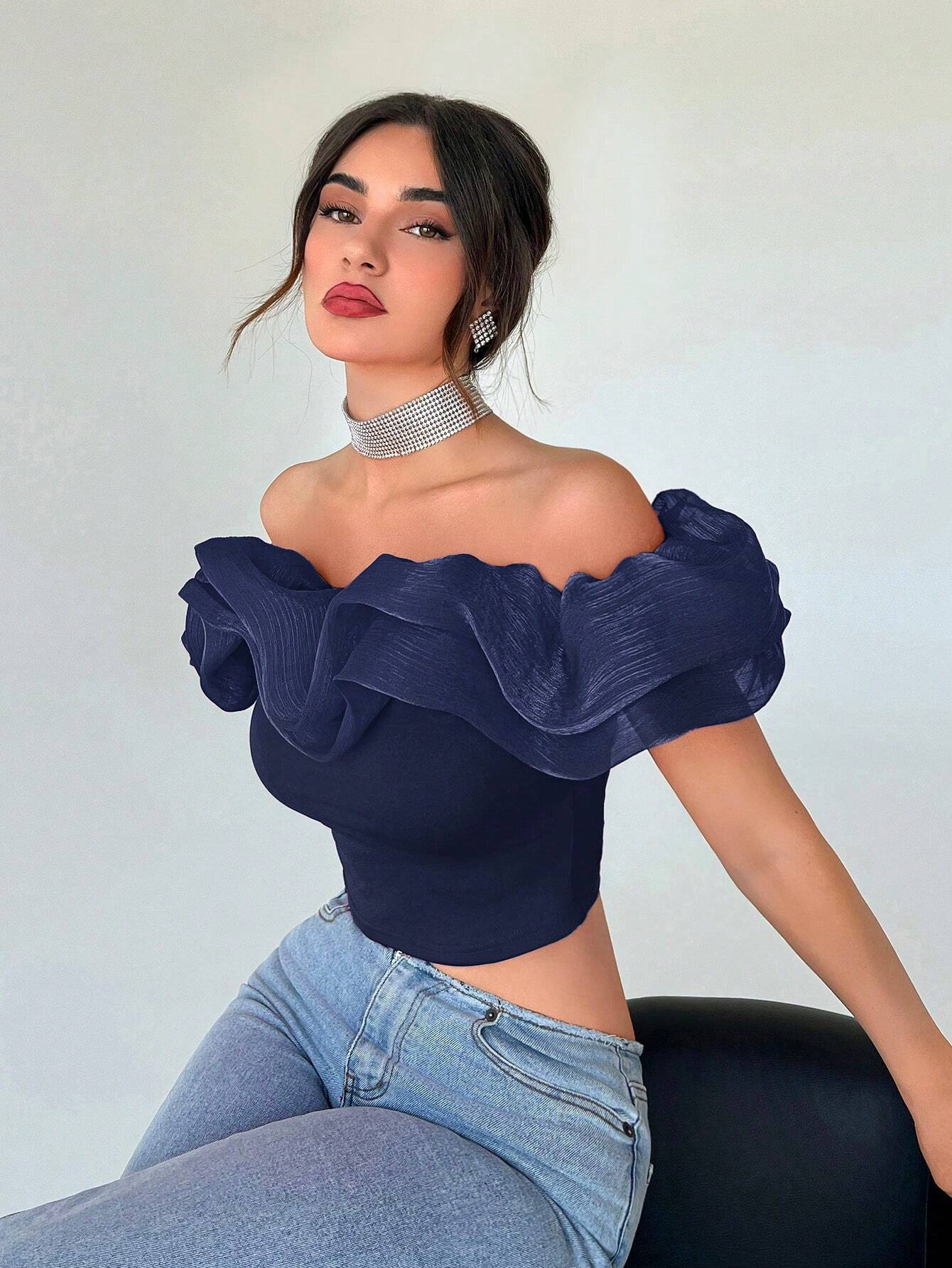 Buy SHEIN Aloruh Women's Exaggerated Off Shoulder Cropped Top in Pakistan