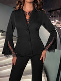Buy SHEIN BAE Contrast Lace Flounce Sleeve Blazer & Trousers in Pakistan