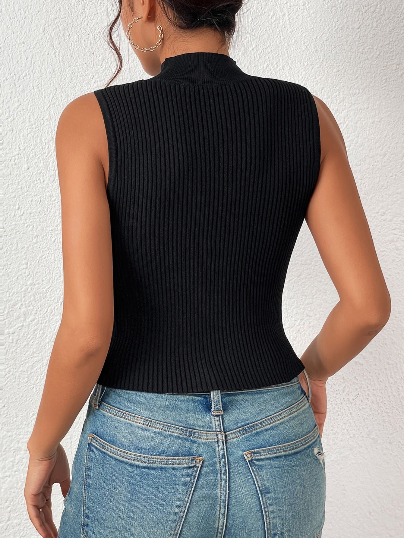 Buy SHEIN BAE Contrast Mesh Mock Neck Knit Top in Pakistan