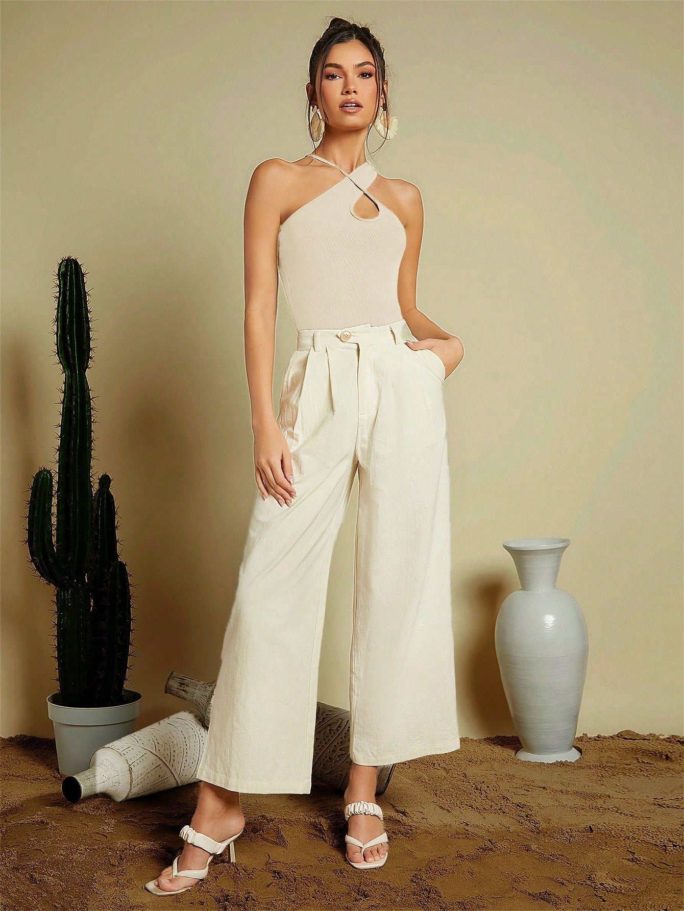 Buy SHEIN BAE Crisscross Front Ribbed Knit Top in Pakistan