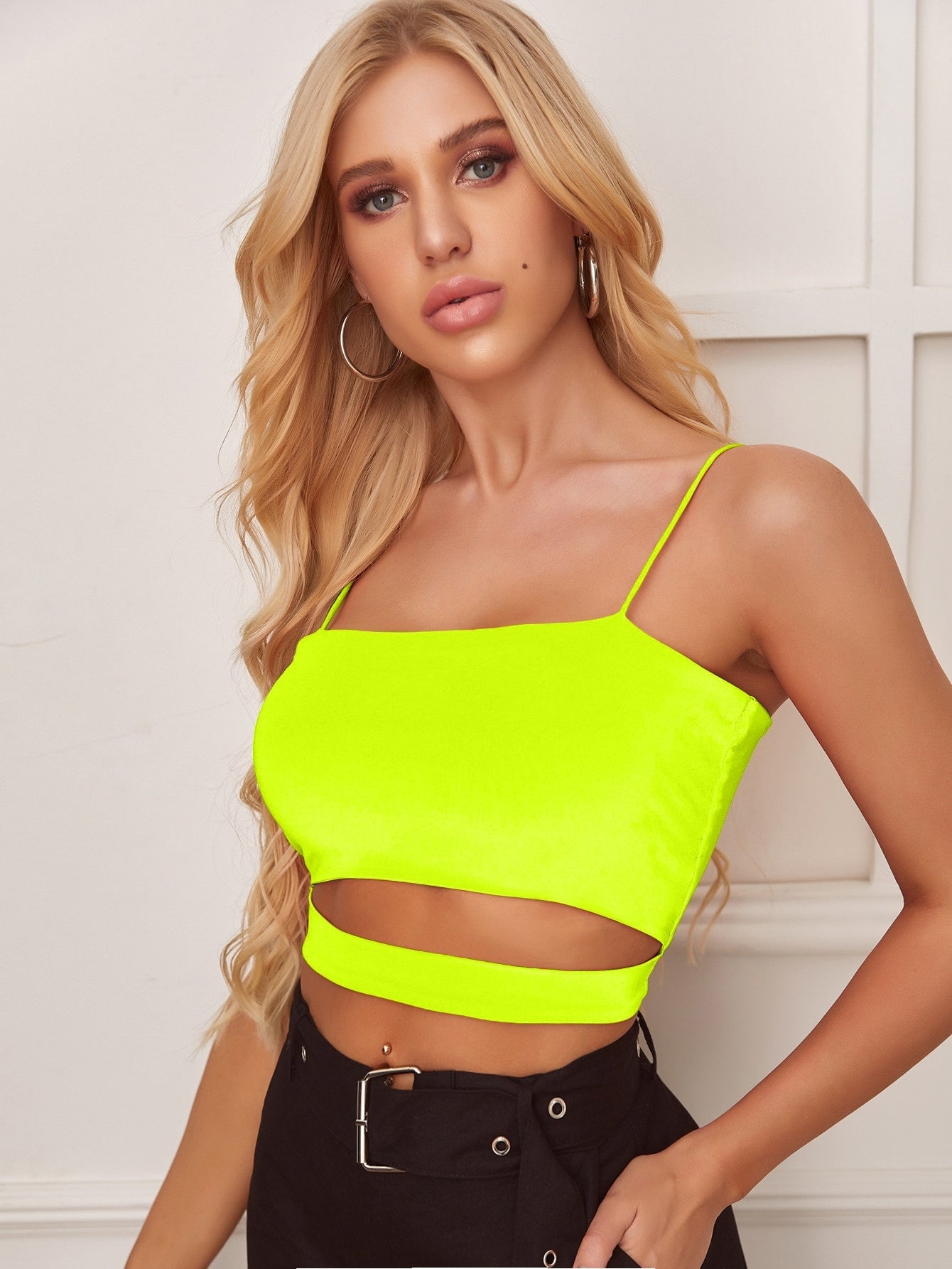 Buy SHEIN BAE Neon Yellow Cutout Cropped Cami Top in Pakistan