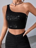 Buy SHEIN BAE One Shoulder Sequin Crop Top in Pakistan