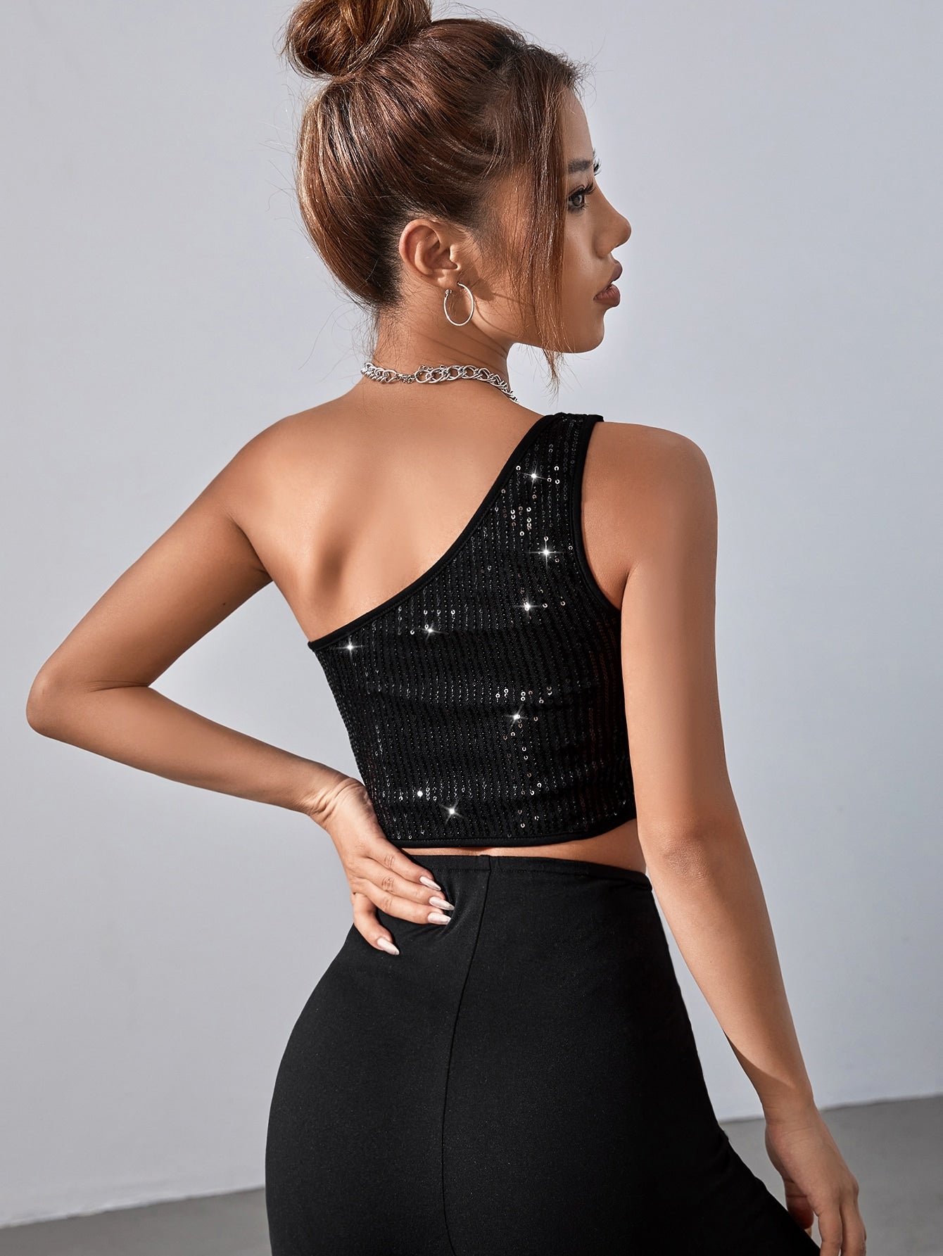 Buy SHEIN BAE One Shoulder Sequin Crop Top in Pakistan