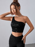 Buy SHEIN BAE One Shoulder Sequin Crop Top in Pakistan