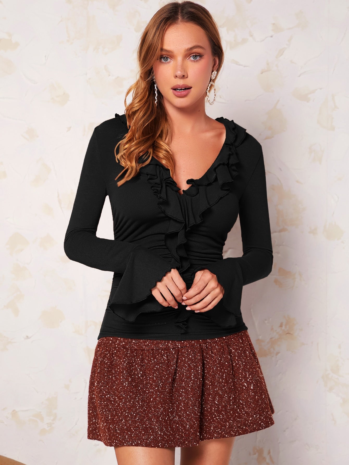 Buy SHEIN BAE Ruffle Trim Flounce Sleeve Tee in Pakistan