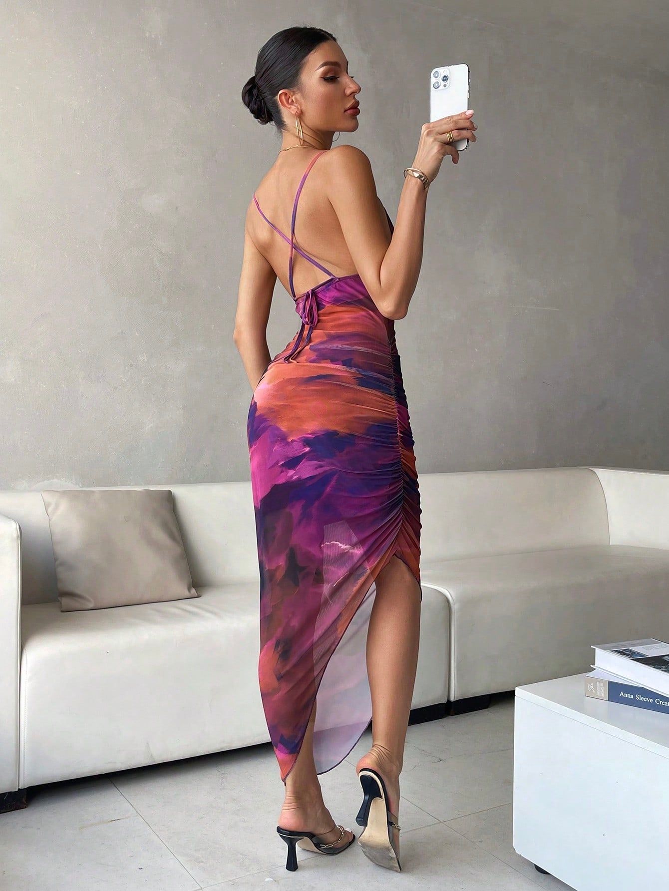 Buy SHEIN BAE Tie Dye Draped Collar Split Thigh Cami Dress in Pakistan