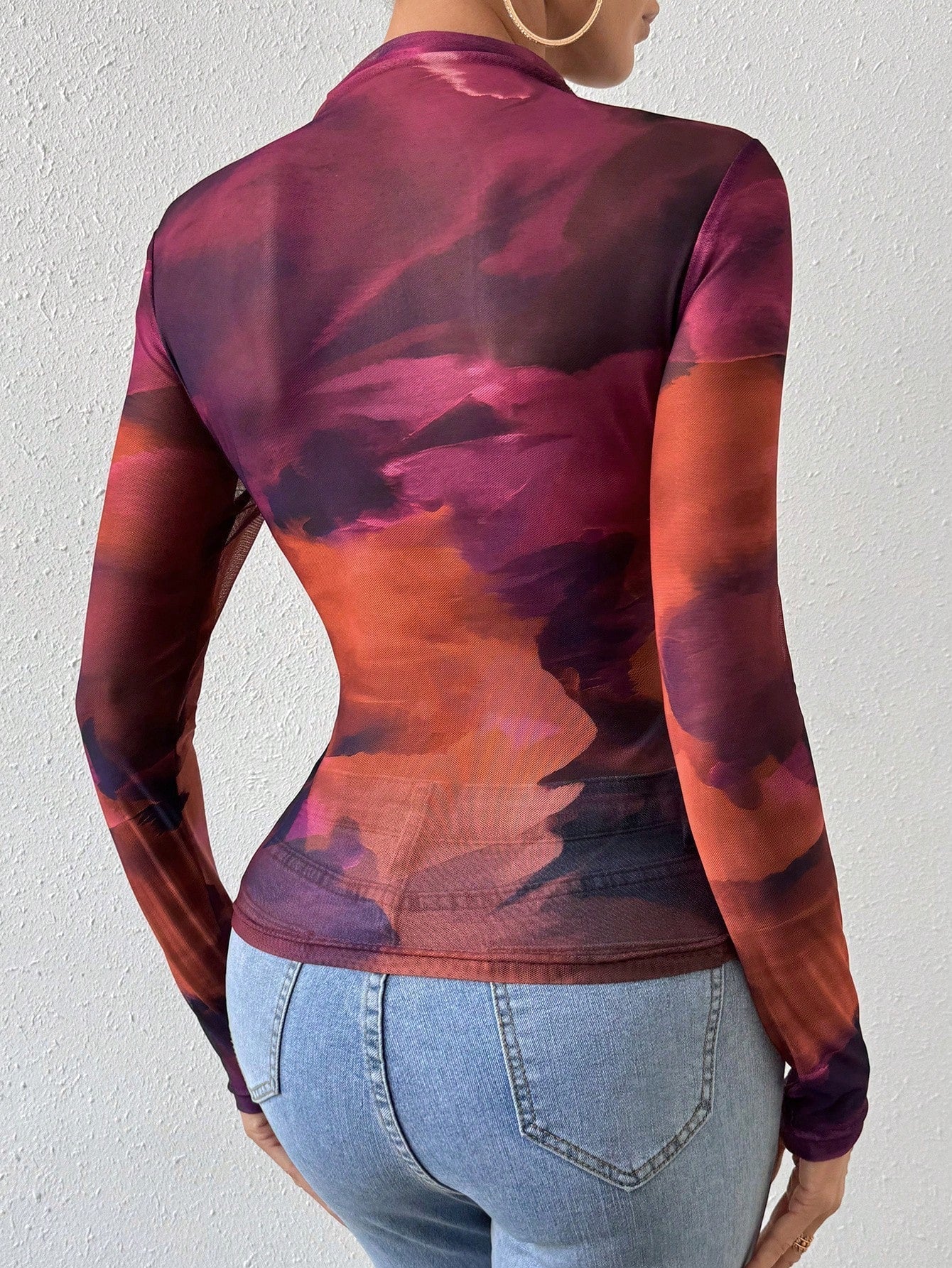 Buy SHEIN BAE Tie Dye Mock Neck Mesh Top in Pakistan