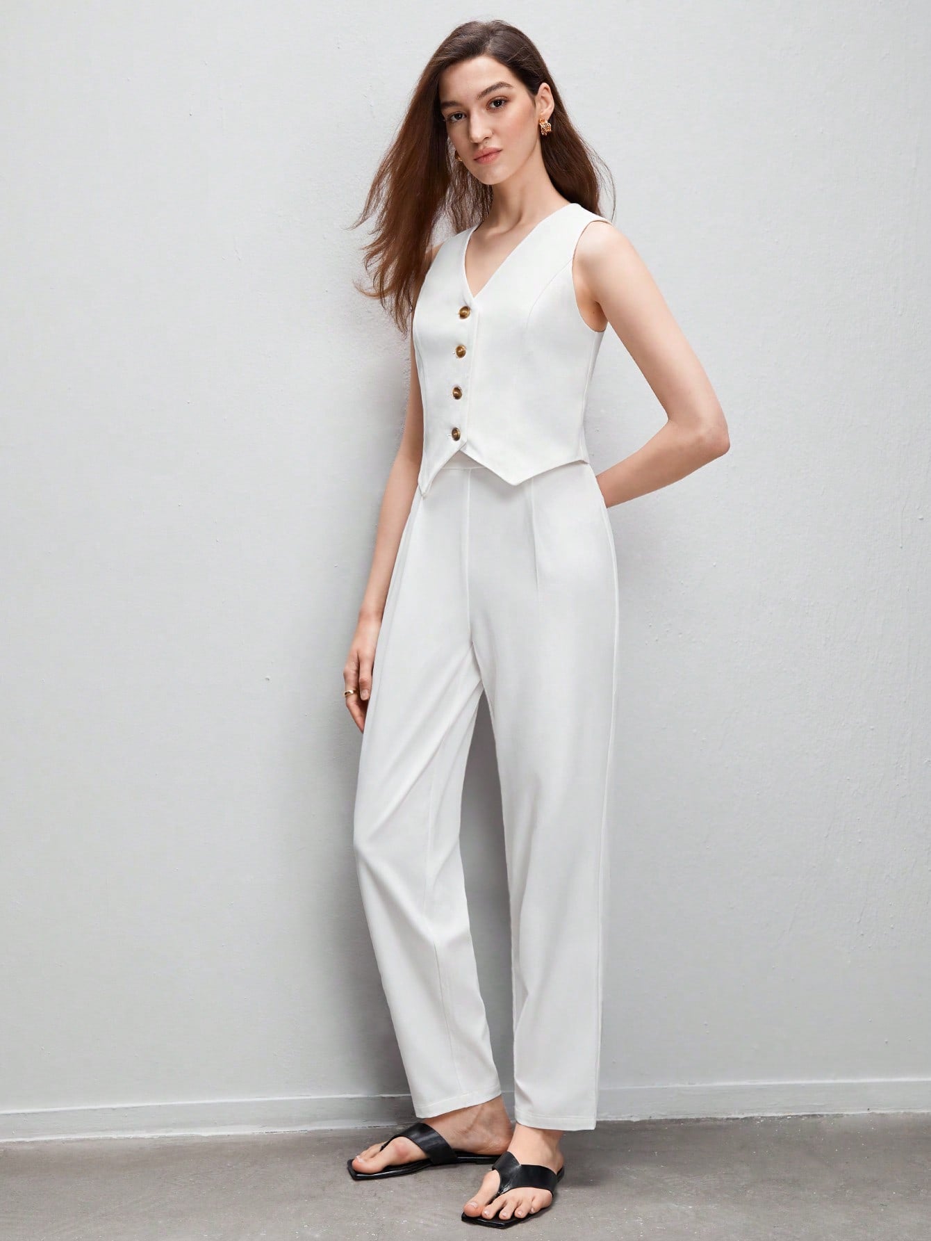 Buy SHEIN BIZwear Button Front Vest Blazer & Pants Workwear in Pakistan