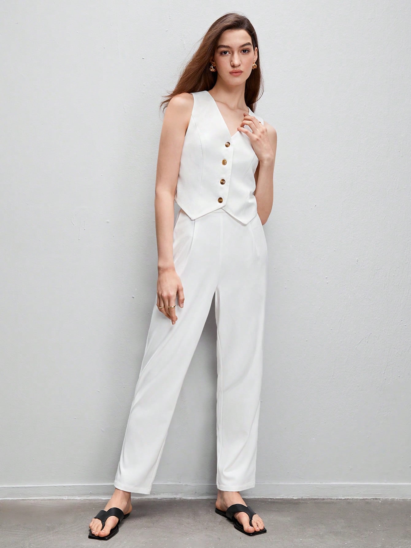 Buy SHEIN BIZwear Button Front Vest Blazer & Pants Workwear in Pakistan
