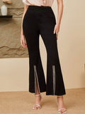 Buy SHEIN BIZwear Contrast Trim Split Hem Flare Leg Pants in Pakistan