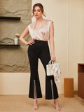 Buy SHEIN BIZwear Contrast Trim Split Hem Flare Leg Pants in Pakistan