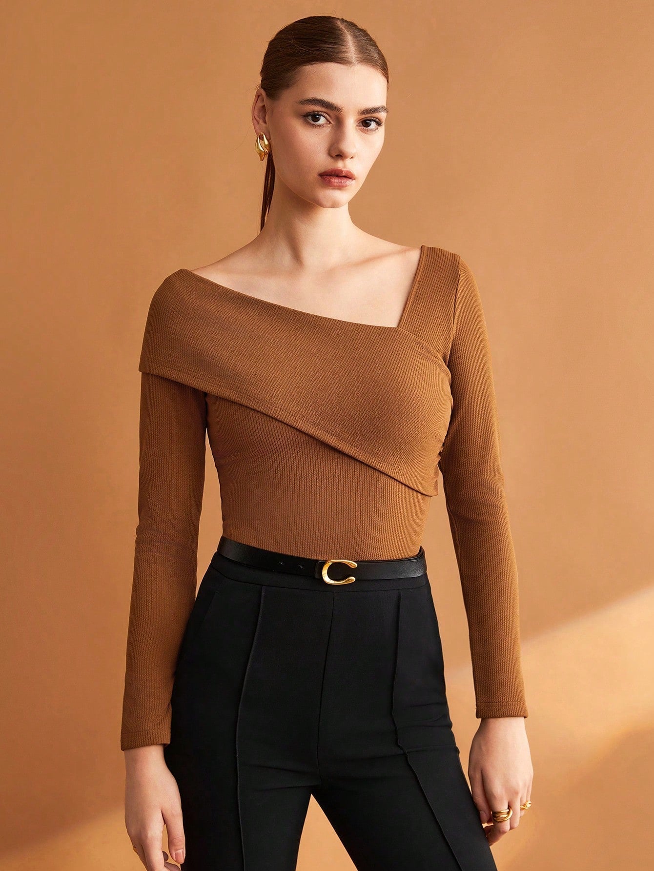 Buy SHEIN BIZwear Foldover Asymmetrical Neck Tee in Pakistan