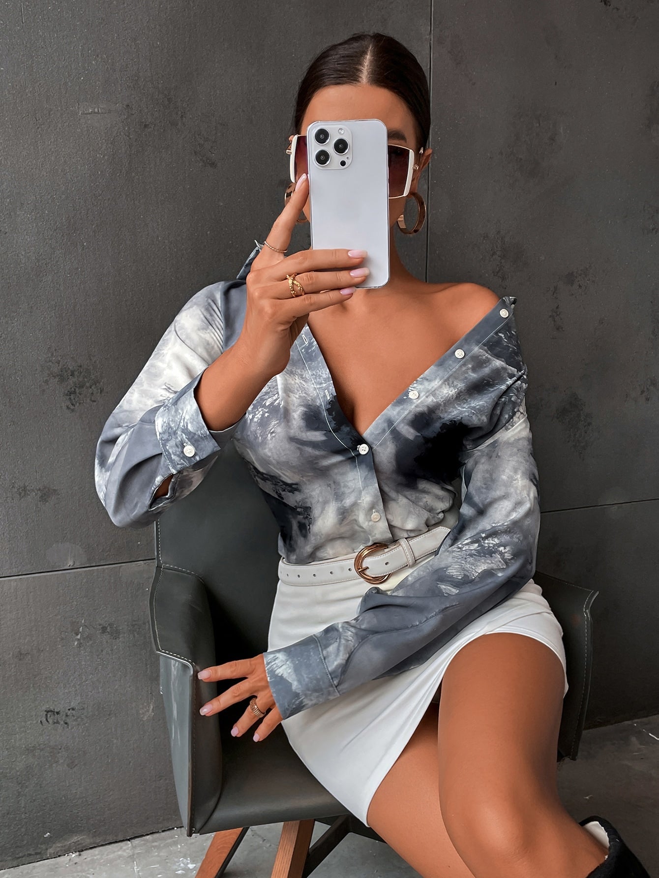 Buy SHEIN BIZwear Random Print Button Front Shirt Workwear in Pakistan