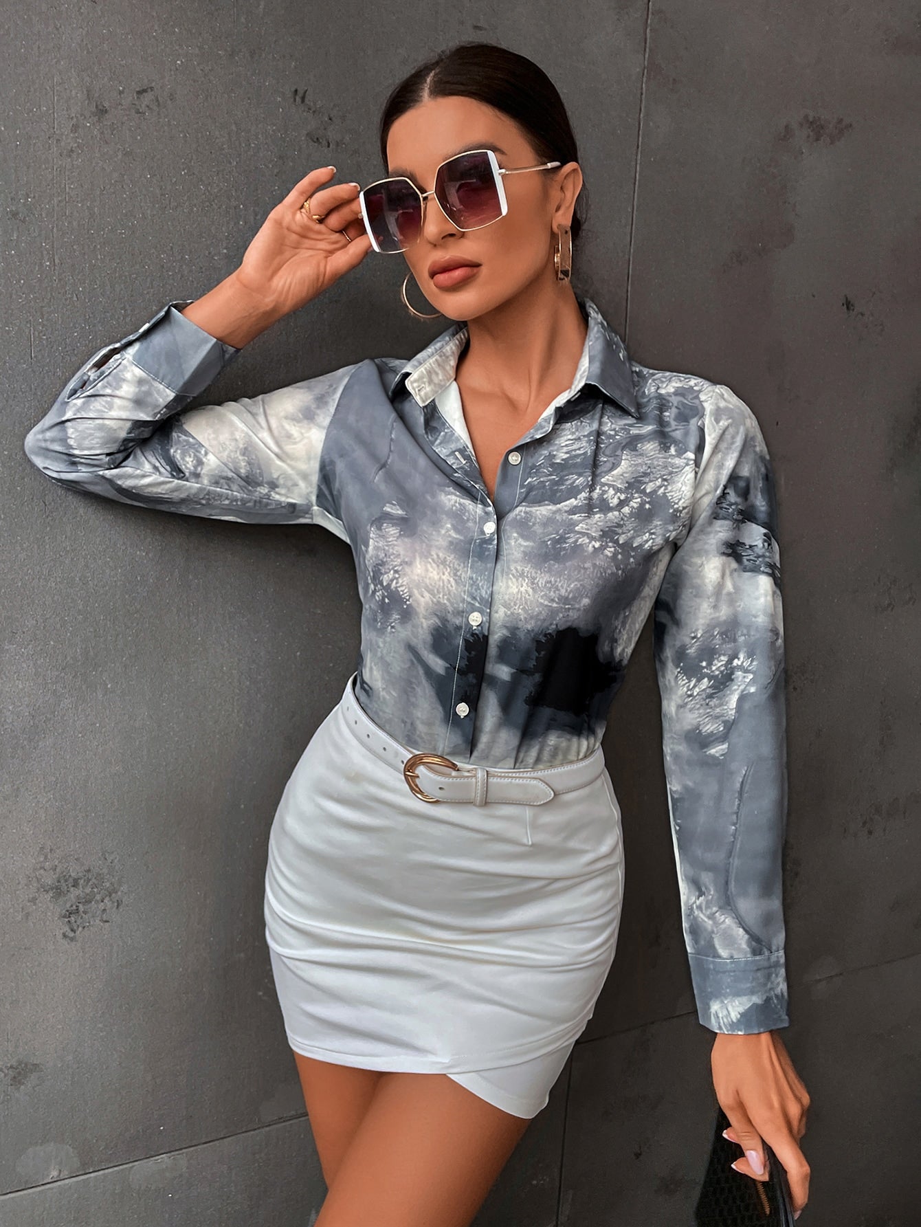 Buy SHEIN BIZwear Random Print Button Front Shirt Workwear in Pakistan