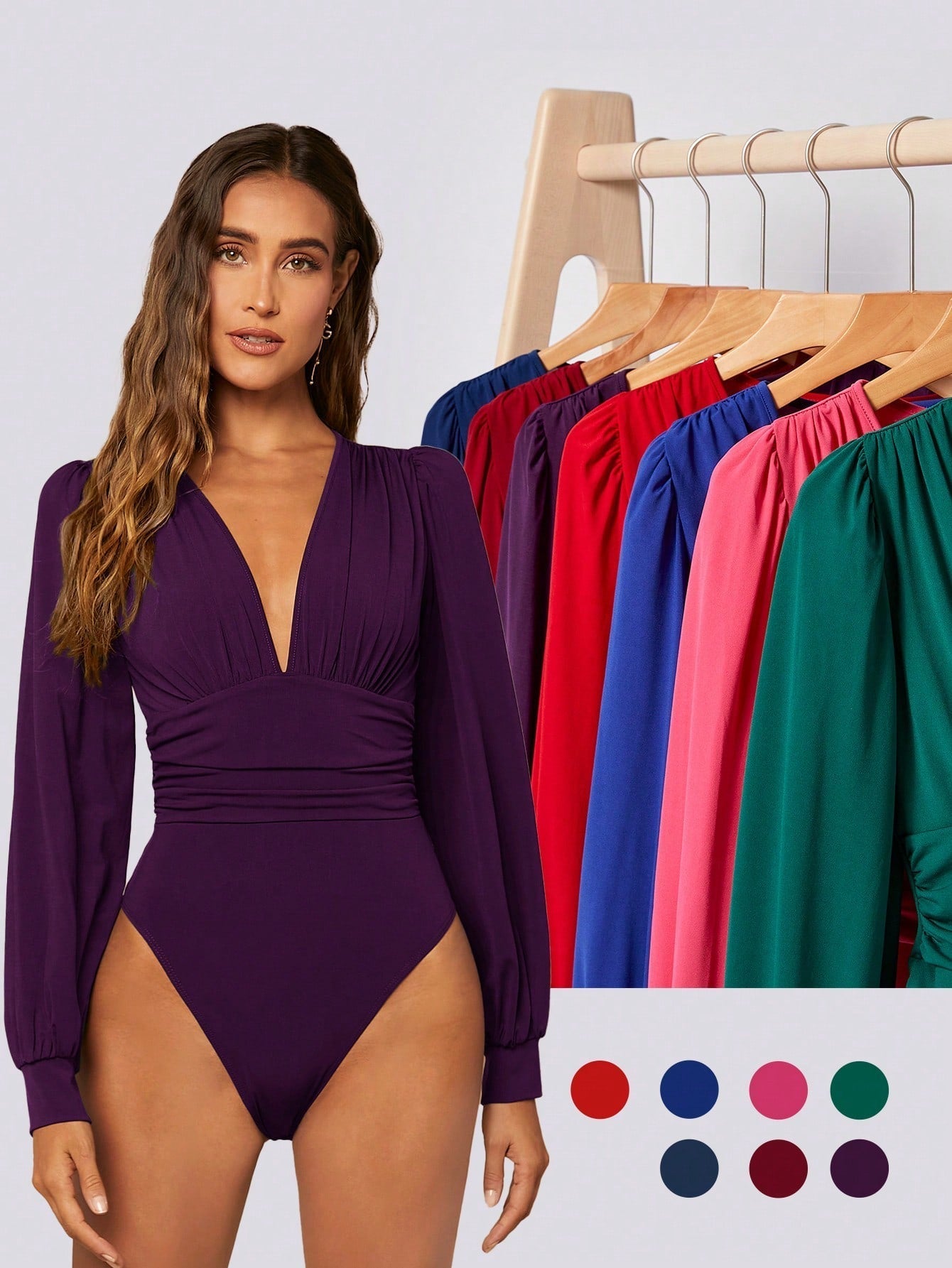 Buy SHEIN BIZwear Ruched Lantern Sleeve Bodysuit Workwear in Pakistan