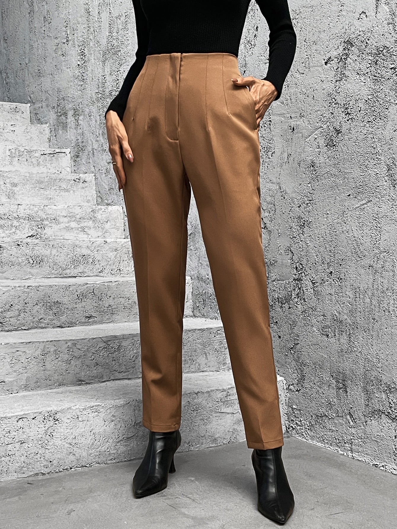 Buy SHEIN BIZwear Slant Pockets Zipper Fly Carrot Trousers in Pakistan