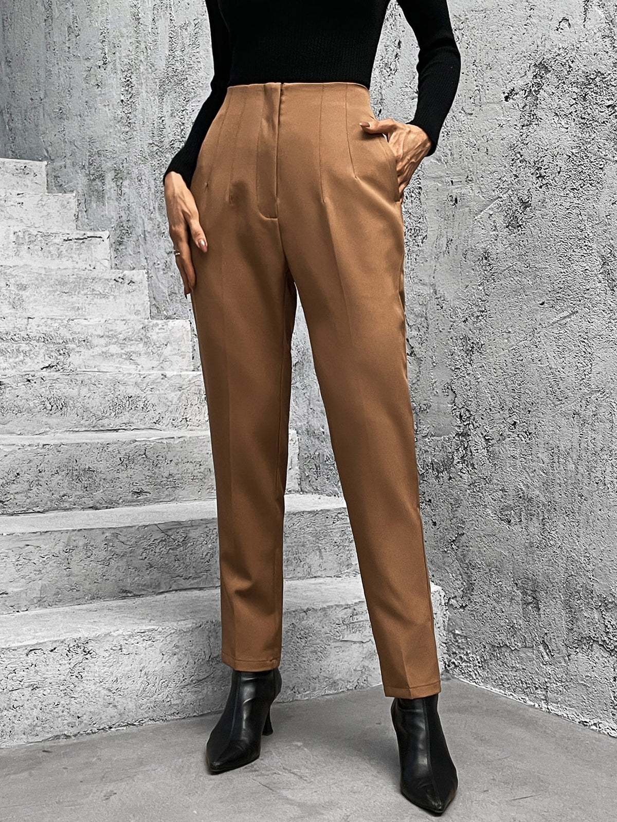 Buy SHEIN BIZwear Slant Pockets Zipper Fly Carrot Trousers in Pakistan