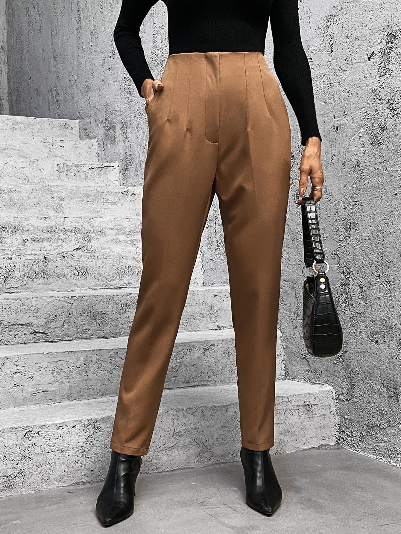 Buy SHEIN BIZwear Slant Pockets Zipper Fly Carrot Trousers in Pakistan