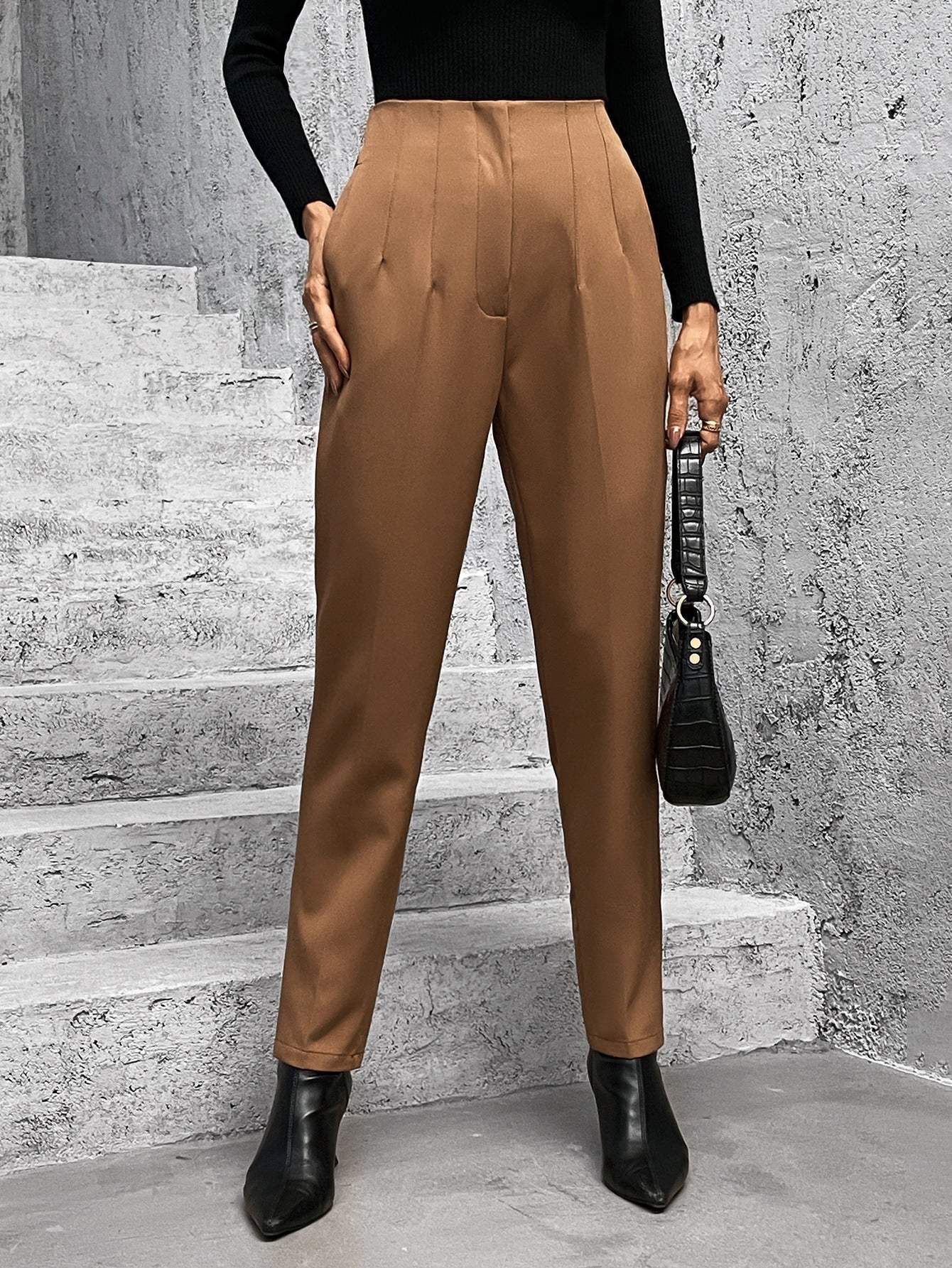 Buy SHEIN BIZwear Slant Pockets Zipper Fly Carrot Trousers in Pakistan