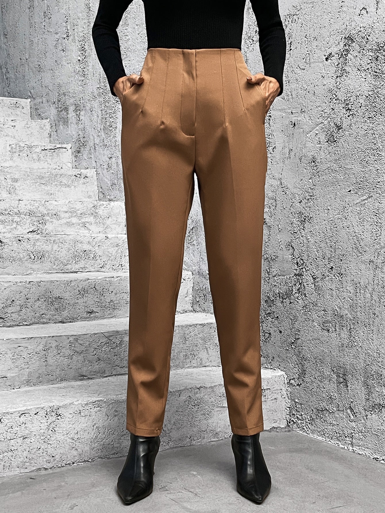 Buy SHEIN BIZwear Slant Pockets Zipper Fly Carrot Trousers in Pakistan