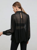 Buy SHEIN BIZwear Women Black Solid Color Blouse With Ruched in Pakistan
