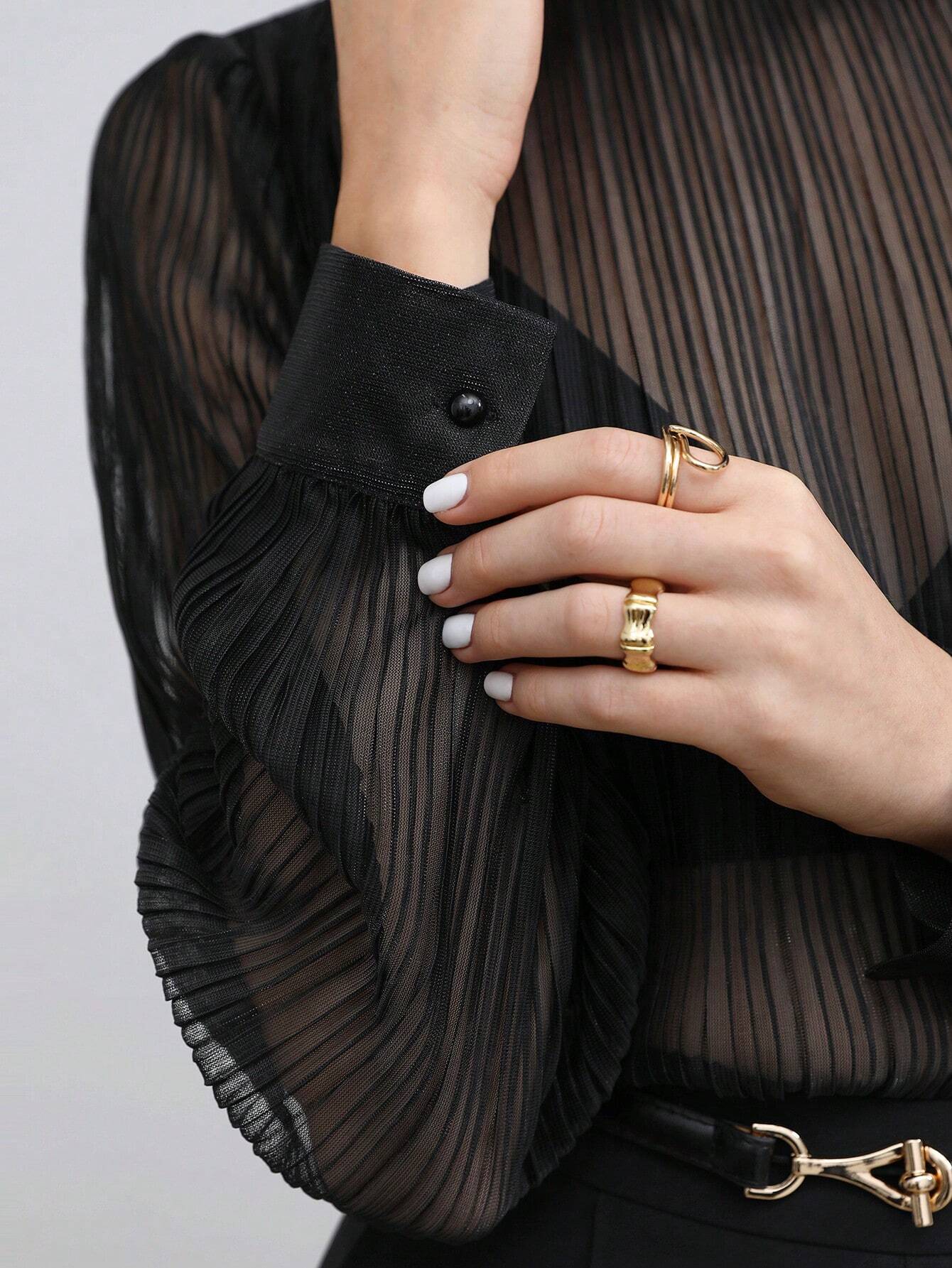 Buy SHEIN BIZwear Women Black Solid Color Blouse With Ruched in Pakistan