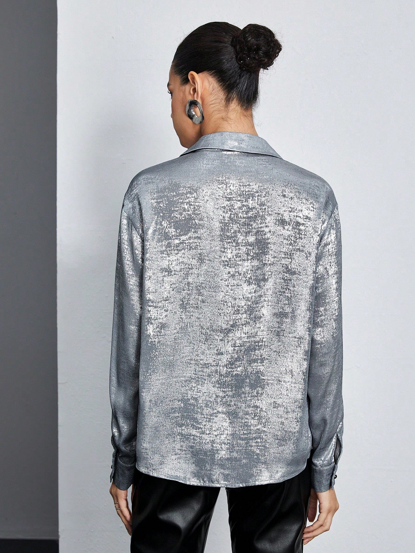 Buy SHEIN BIZwear Women's Solid Color Textured Long Sleeve Shirt in Pakistan