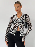 Buy SHEIN BIZwear Zebra Striped Button Front Mesh Top Without Bra in Pakistan