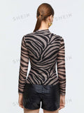 Buy SHEIN BIZwear Zebra Striped Mock Neck Tee in Pakistan