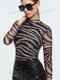Buy SHEIN BIZwear Zebra Striped Mock Neck Tee in Pakistan