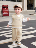 Buy SHEIN Baby Boy/Girl 3pcs Set Of Short Sleeve T-Shirt, Solid Color Long Pants, And Letter Printed Round Neck Sweatshirt in Pakistan