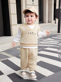 Buy SHEIN Baby Boy/Girl 3pcs Set Of Short Sleeve T-Shirt, Solid Color Long Pants, And Letter Printed Round Neck Sweatshirt in Pakistan
