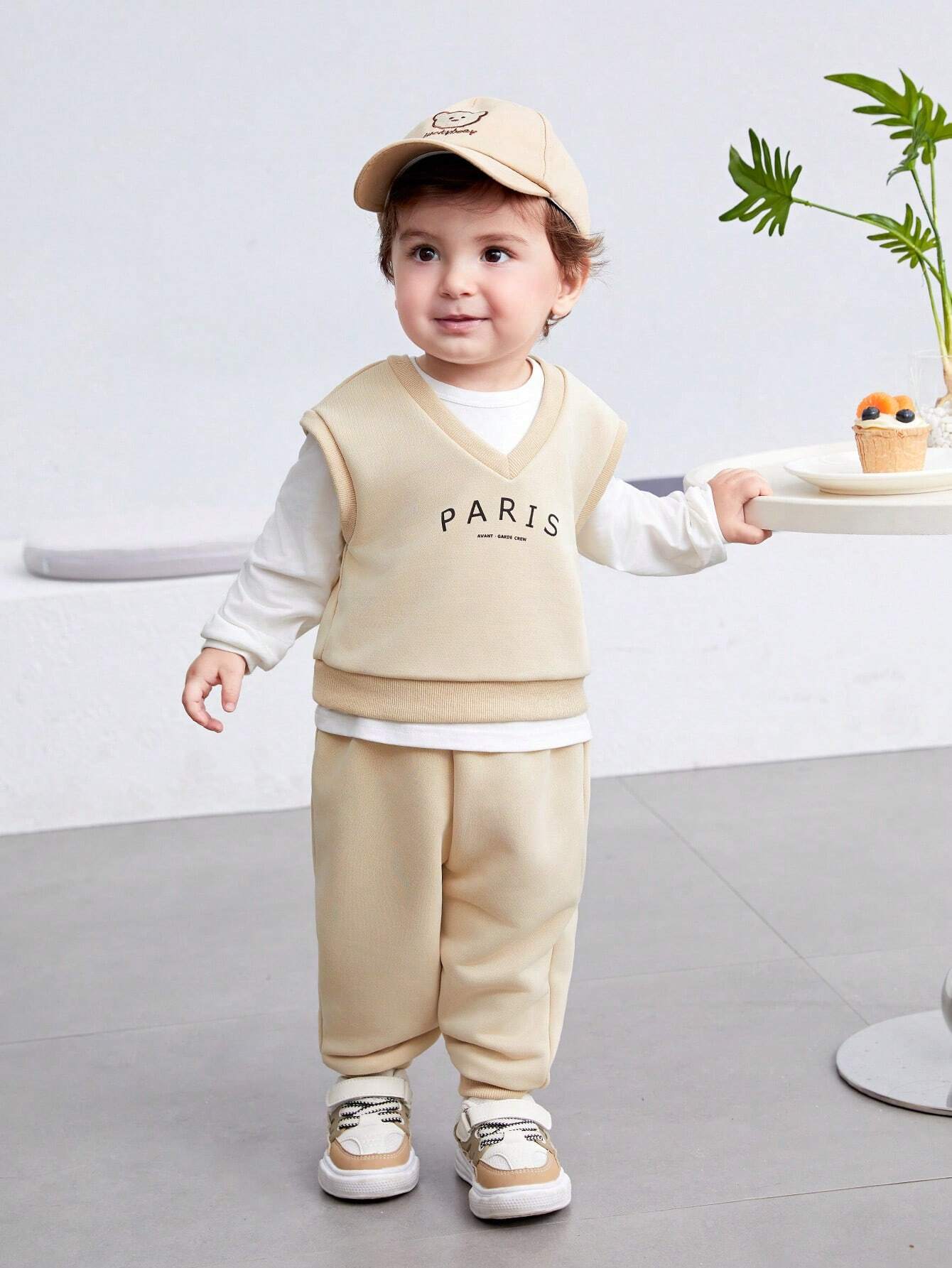 Buy SHEIN Baby Boy/Girl 3pcs Set Of Short Sleeve T-Shirt, Solid Color Long Pants, And Letter Printed Round Neck Sweatshirt in Pakistan