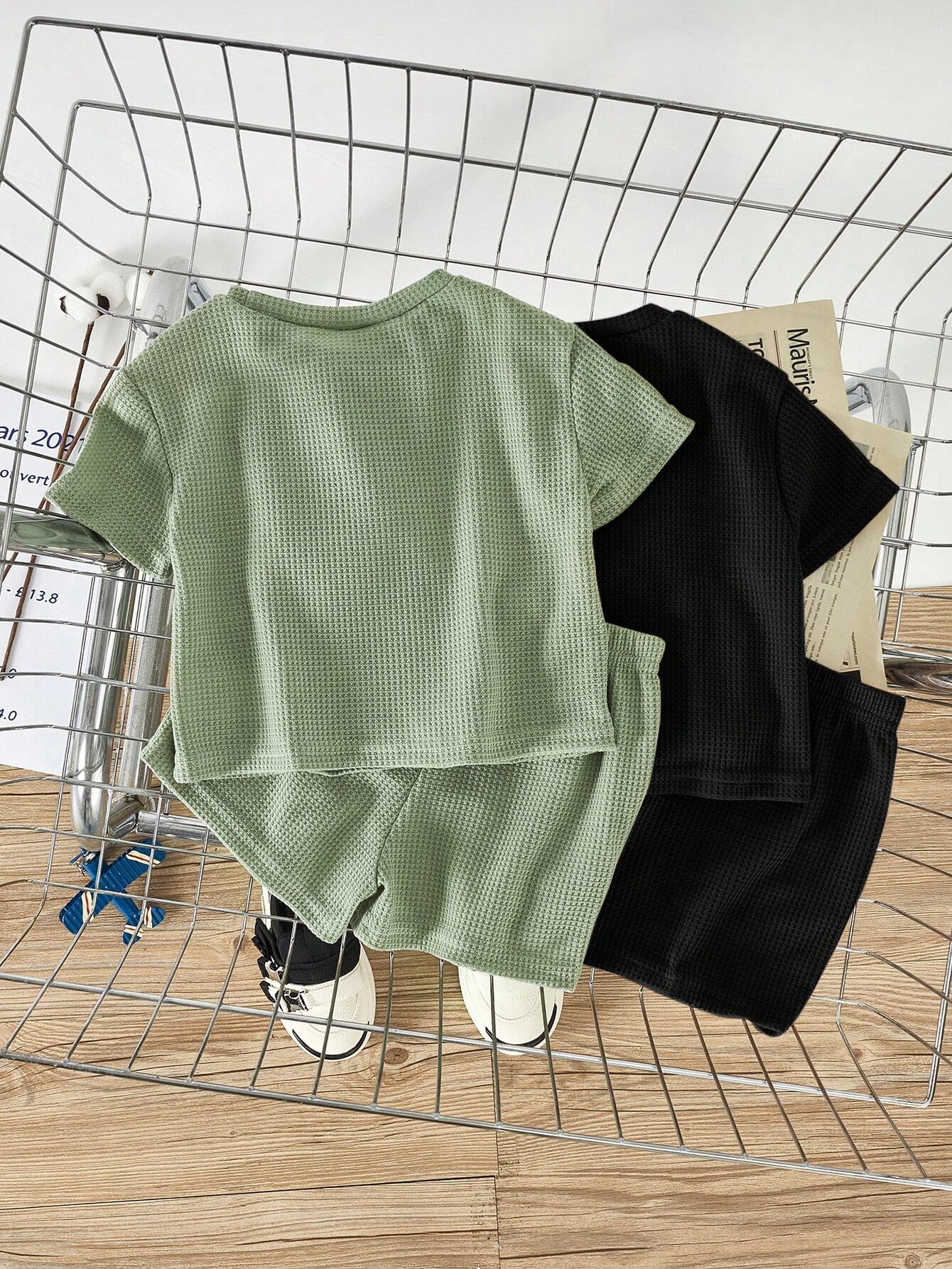 Buy SHEIN Baby Boy Baby Girl Solid Color Round Neck Oversized Sweater Top And Casual Shorts 4pcs/Set in Pakistan