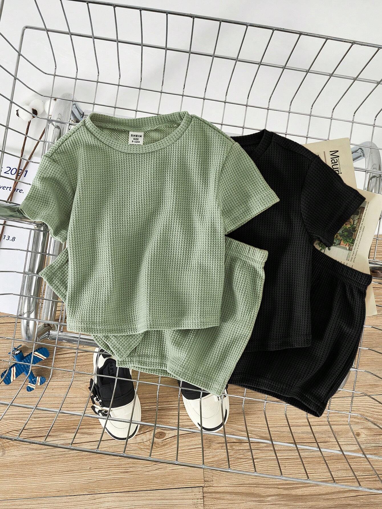 Buy SHEIN Baby Boy Baby Girl Solid Color Round Neck Oversized Sweater Top And Casual Shorts 4pcs/Set in Pakistan