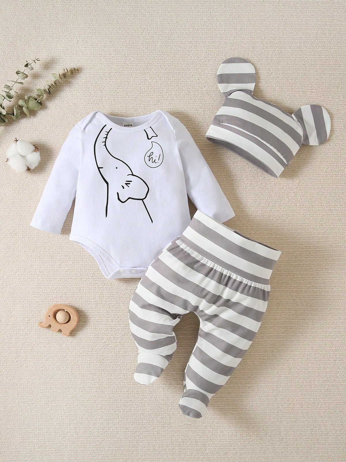 Buy SHEIN Baby Boy Cartoon Graphic Bodysuit & Striped Footed Pants in Pakistan