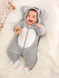 Buy SHEIN Baby Boy Colorblock 3D Ear Design Hooded Plush Sleep Jumpsuit in Pakistan