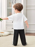Buy SHEIN Baby Boy/Girl Casual Street Style Letter Print Short Sleeve Top Elastic Waist Color Block Pants Set in Pakistan