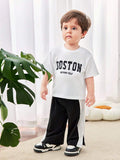 Buy SHEIN Baby Boy/Girl Casual Street Style Letter Print Short Sleeve Top Elastic Waist Color Block Pants Set in Pakistan