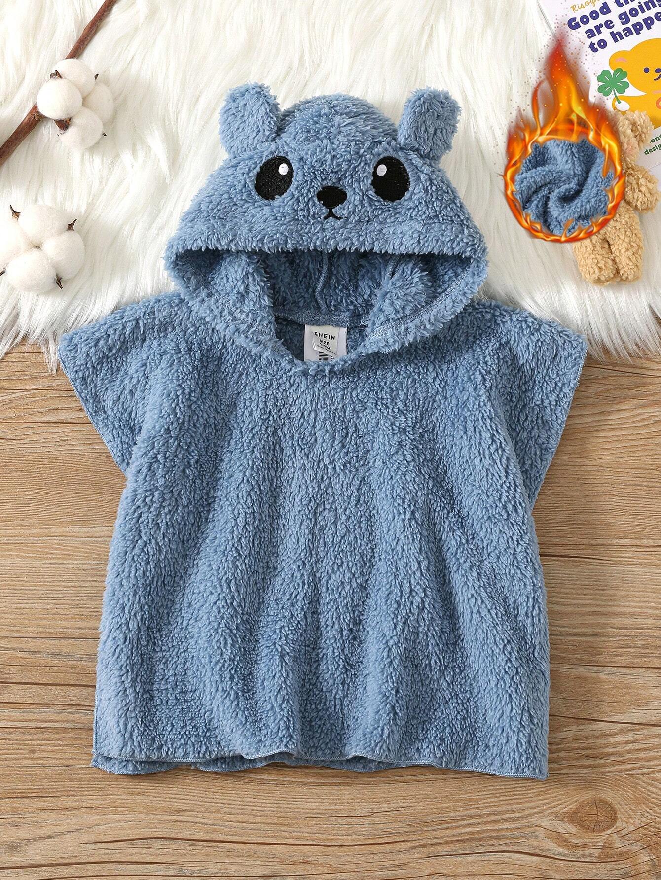 Buy SHEIN Baby Boy Hooded Bathrobe Swim Robe With Embroidered 3D Ear, Fleece One-Piece Garment For Autumn & Winter in Pakistan