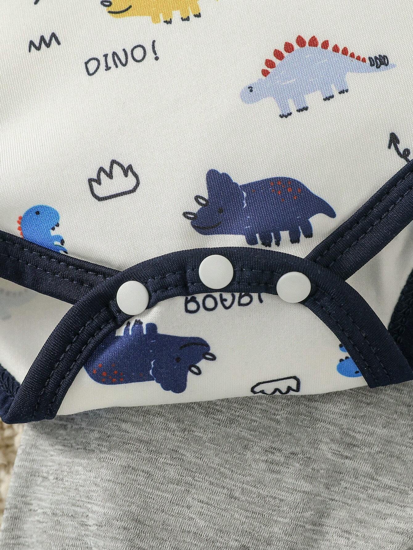 Buy SHEIN Baby Boys' Dinosaur Printed Romper And Solid Color Pants Set in Pakistan