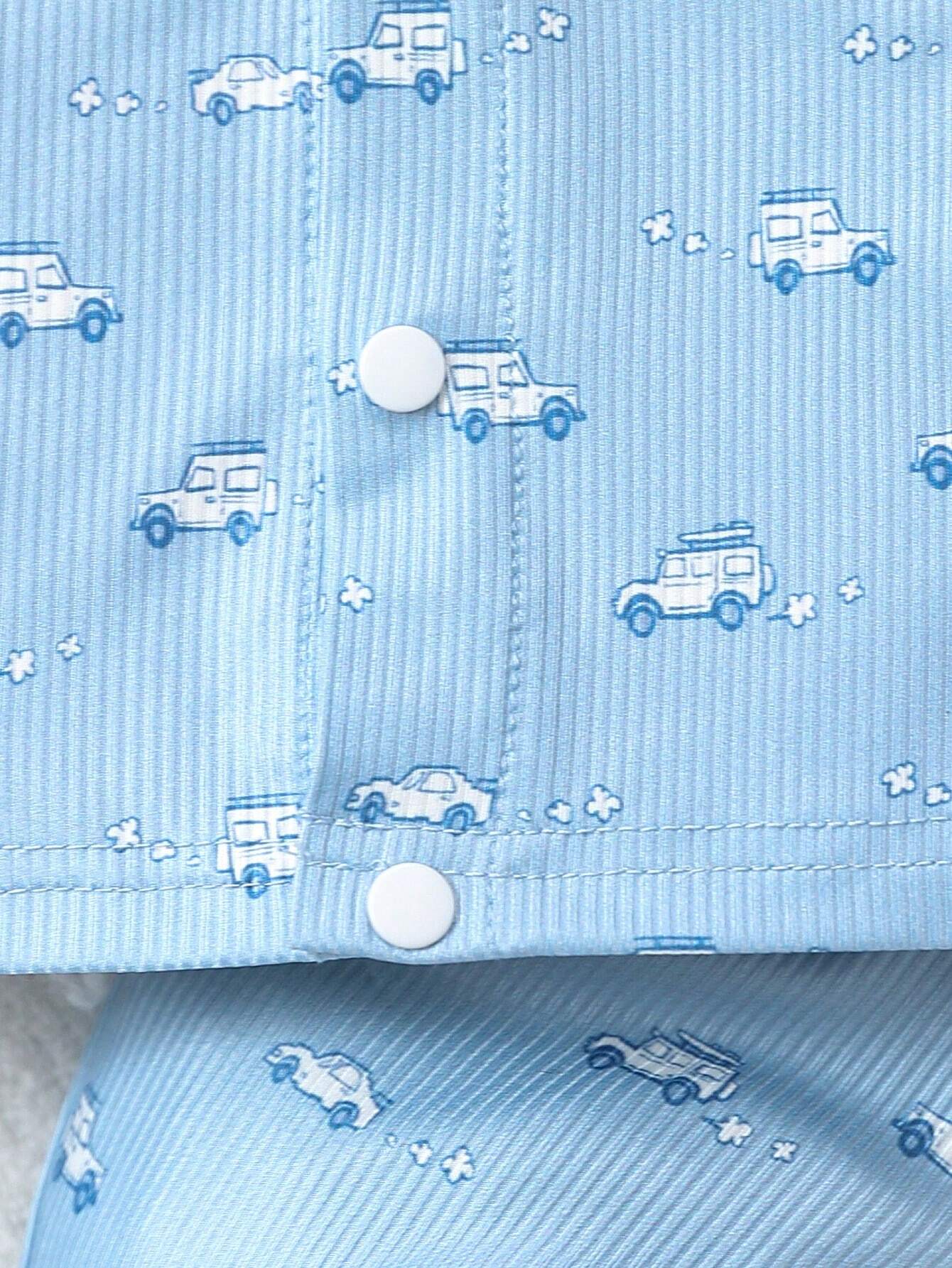 Buy SHEIN Baby Boys' Light Blue Car Printed Long Pants & Long Sleeve Bodysuit With Light Apricot Short Sleeve Bodysuit, 3pcs/Set Home Wear in Pakistan