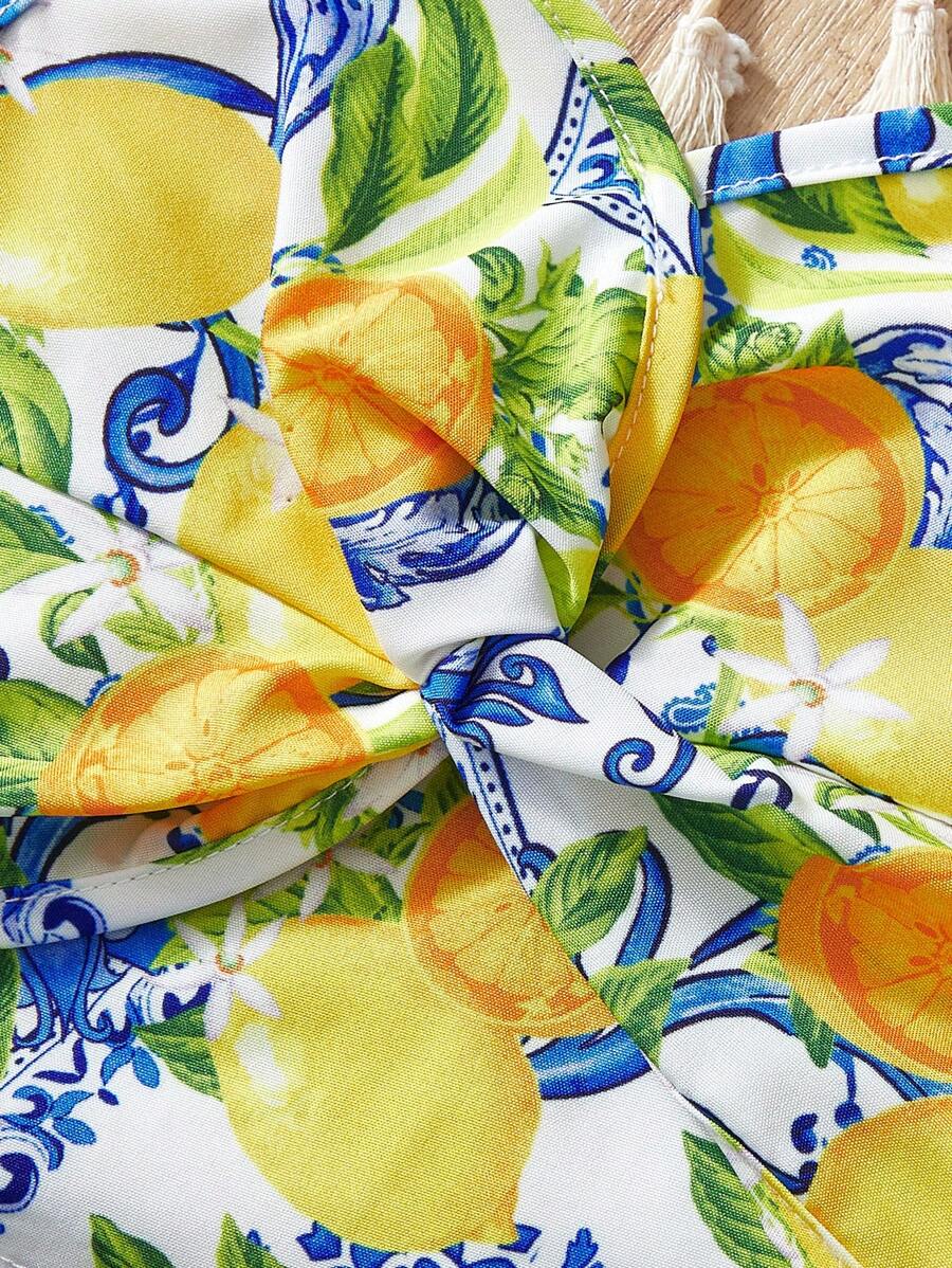 Buy SHEIN Baby Girl Lemon Print Sleeveless Crop Top And Mini Skirt Set, Summer Vacation in Pakistan