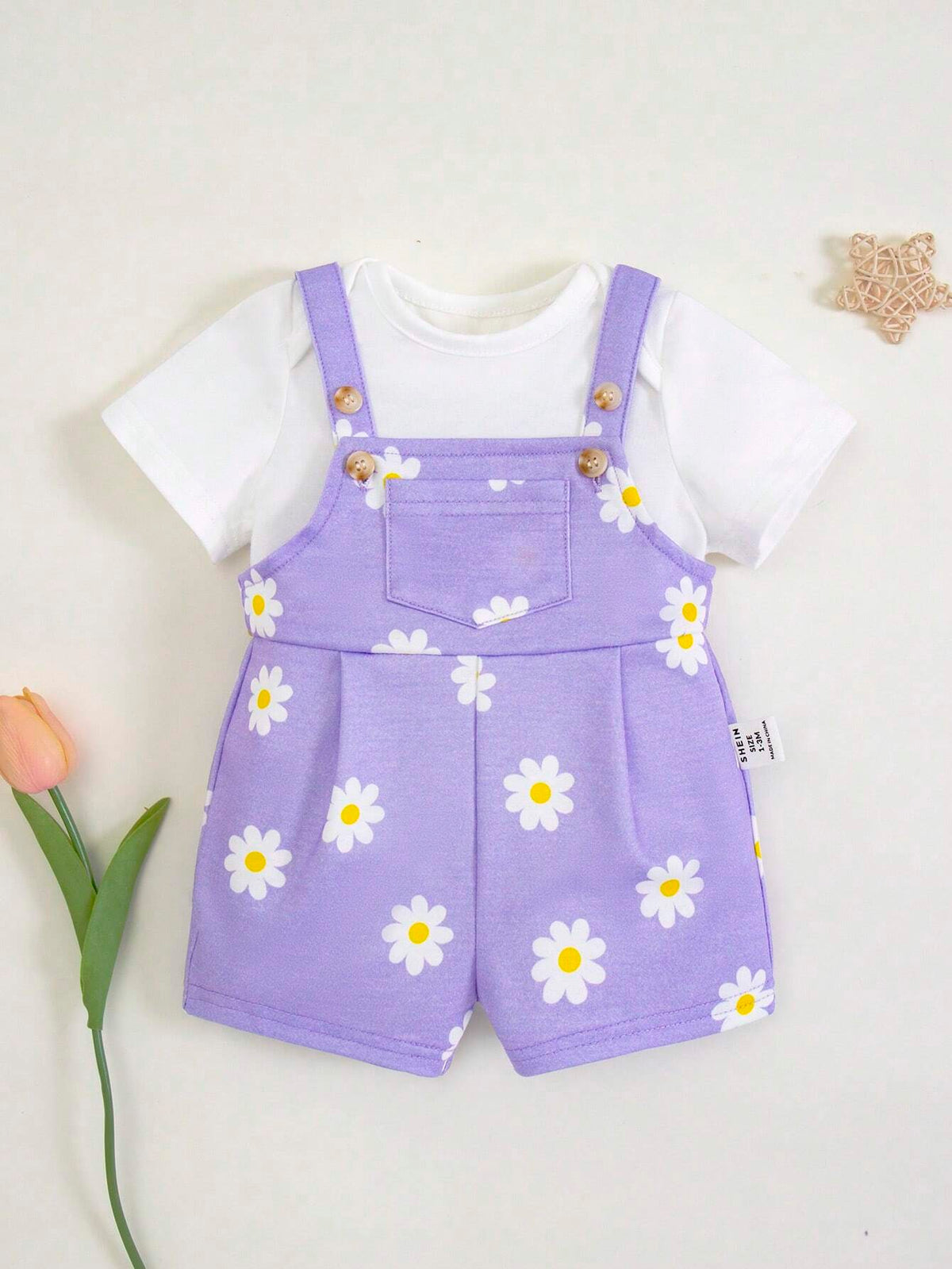 Buy SHEIN Baby Girl Newborn Floral Pattern Overall Shorts in Pakistan