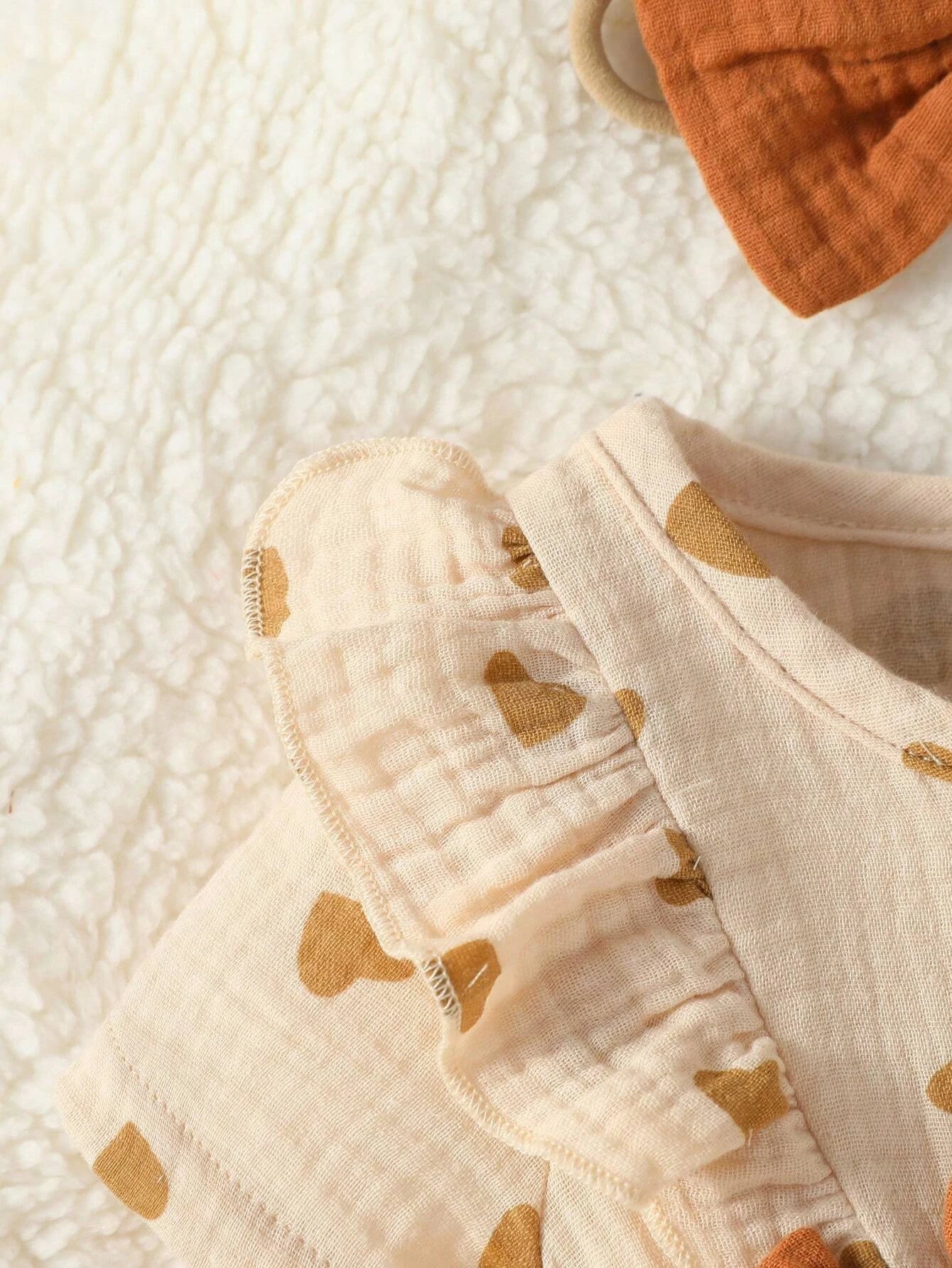 Buy SHEIN Baby Girl Newborn Heart Print Ruffle Trim Bow Front Romper & Accessory Headband in Pakistan