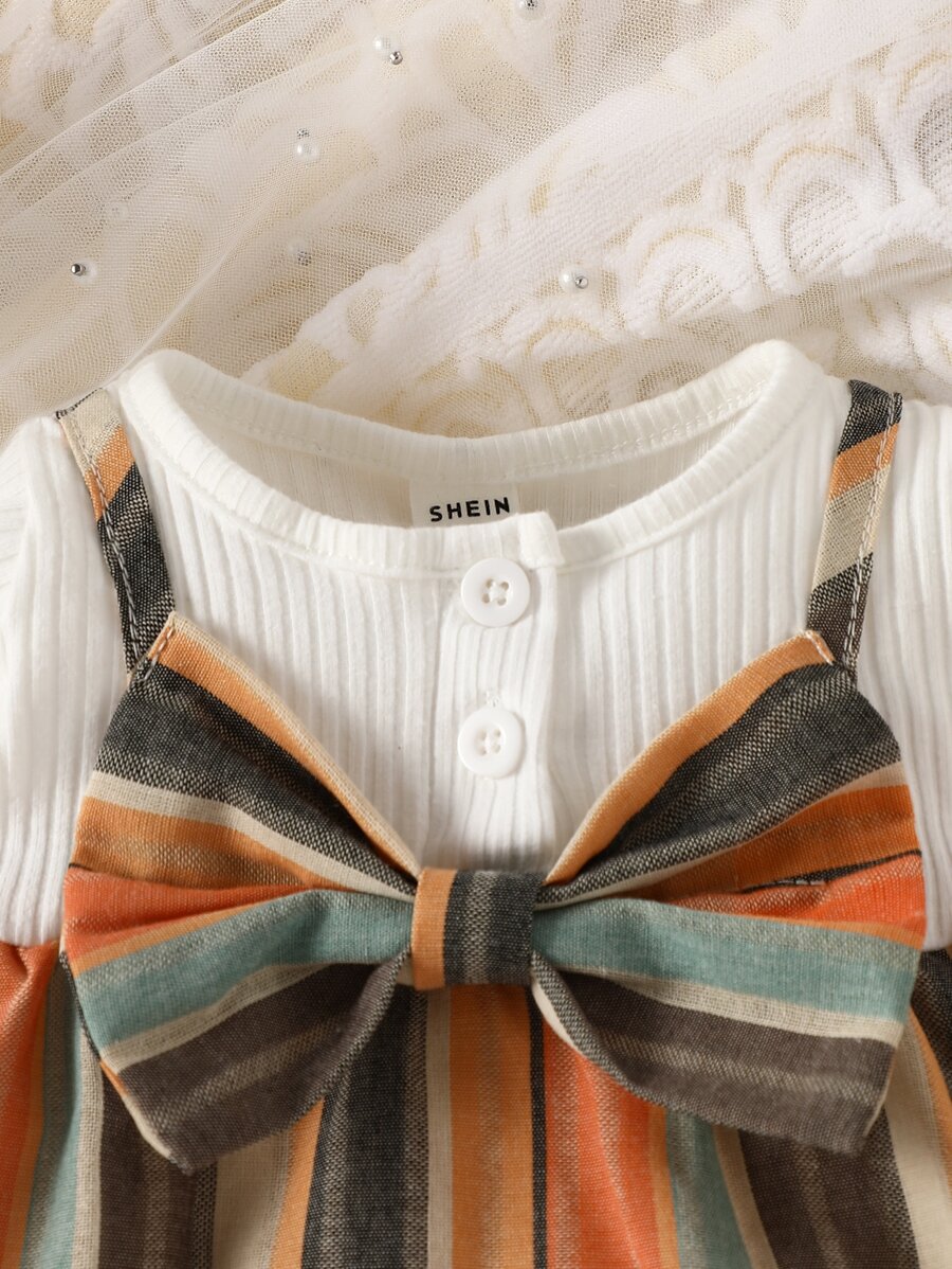 Buy SHEIN Baby Girl Newborn Plaid Bow Front 2 In 1 Dress With Headband in Pakistan