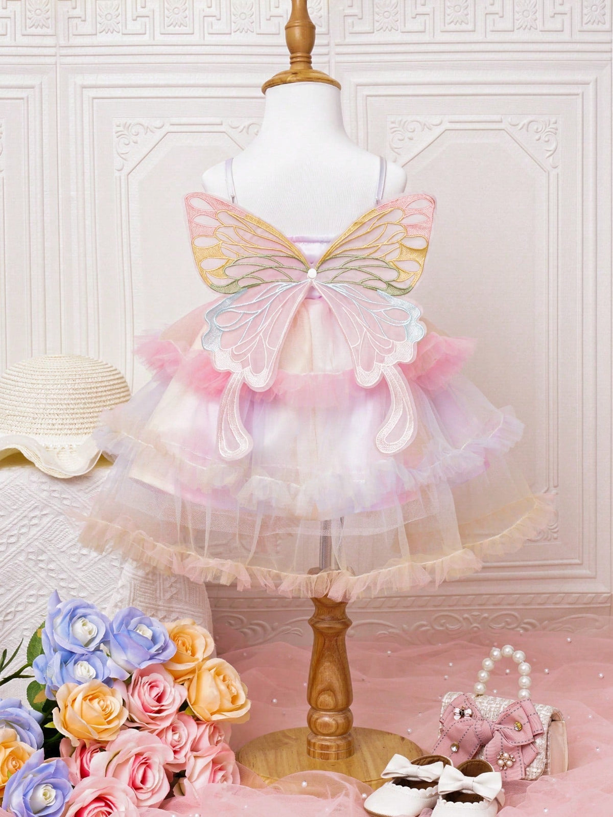 Buy SHEIN Baby Girl Ombre Ruffle Trim Mesh Overlay Cami Dress in Pakistan